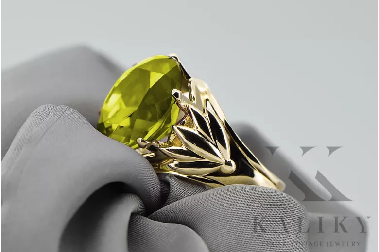 Yellow Peridot Or jaune 8 carats Anneau Style vintage vrc029x-yp Art Deco Bijoux Art Déco russes, style URSS